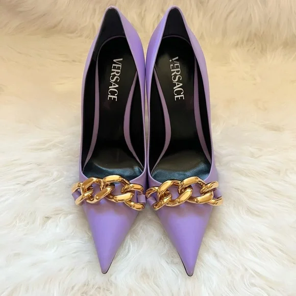 New! VERSACE Medusa Chain Leather Heels - Picture 7 of 14